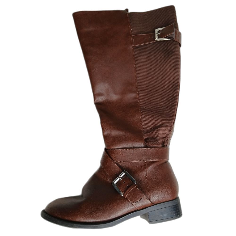 Torrid Knee Riding Boot Brown Buckle Wide Calf Size 7W - Picture 3 of 16